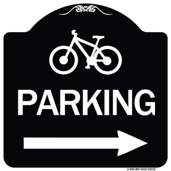 Signmission Bicycle Symbol Parking Right Arrow Heavy-Gauge Aluminum Architectural Sign, 18" x 18", BW-1818-24315 A-DES-BW-1818-24315 - main